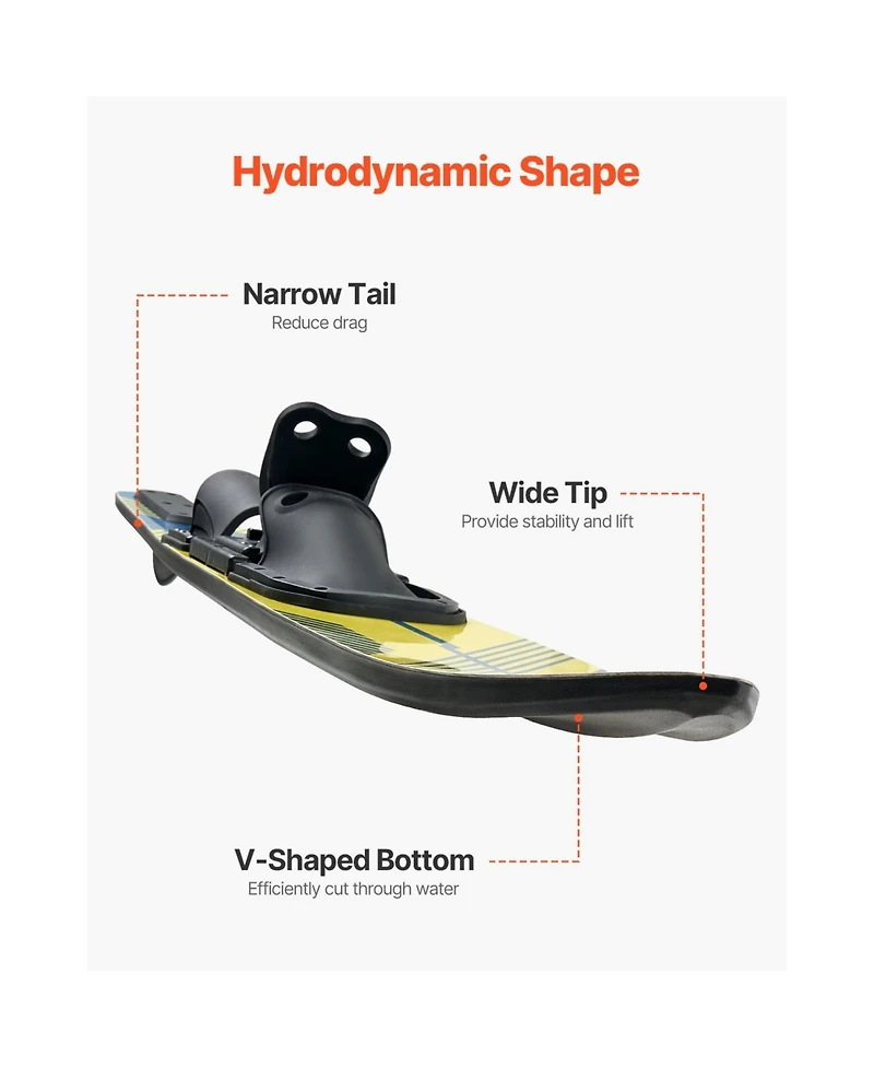 Hikeen Water Skis Adult Water Ski with Adjustable Horseshoe Bindings and Padded Rear Toe Plate High gloss Uv Coating Waterskis
