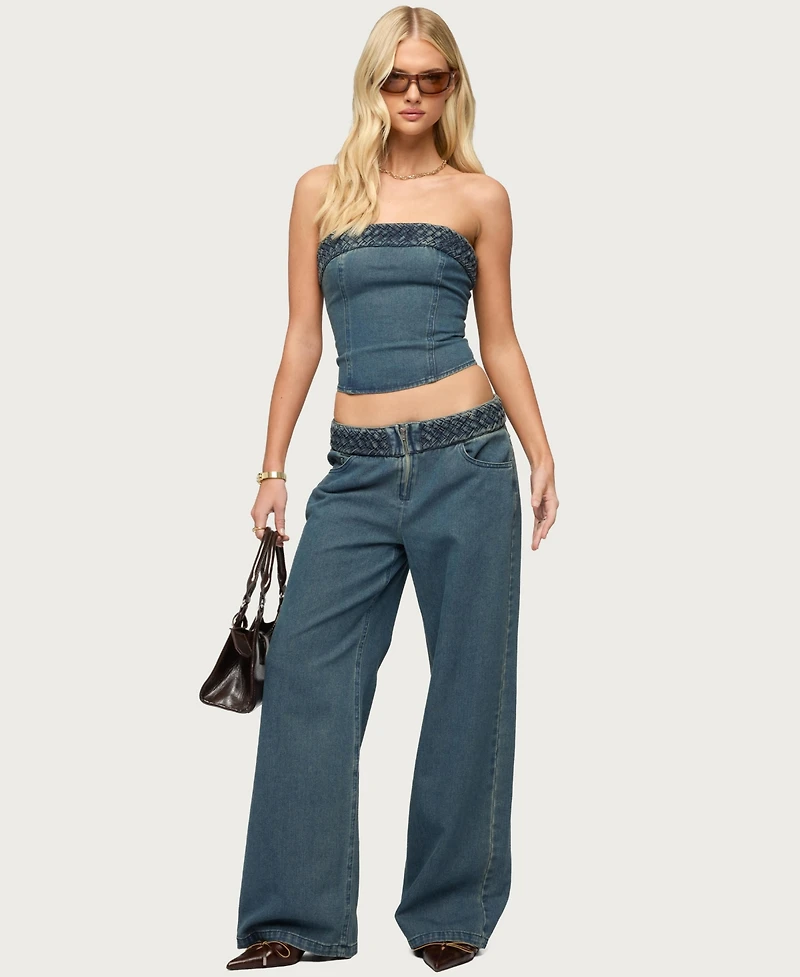 Edikted Women's Braidey Low Rise Baggy Jeans