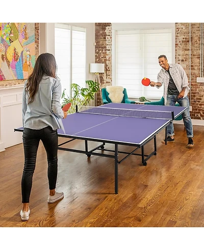 Xo Portable 9FT/8FT Table Tennis Table, Foldable Ping Pong Table with Net, Paddles and Balls, Quick Assembly Indoor Outdoor Game Set