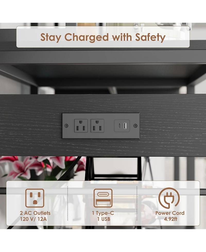 gaomon Industrial Kitchen Bakers Rack with Power Outlet – Microwave Stand Refrigerator Storage Space, Freestanding Shelf for Pantry Living Room