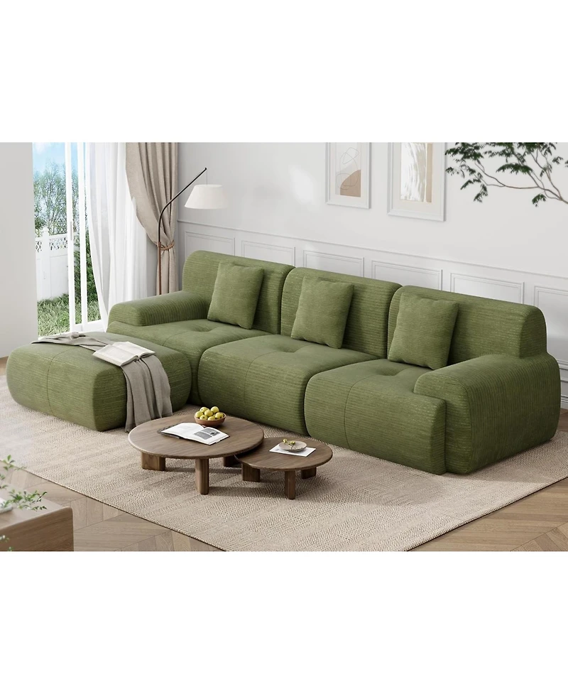 gaomon Corduroy Fabric Sectional Sofa Set with Chaise for Living Room Apartment
