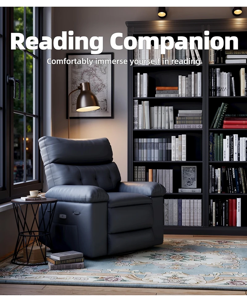 gaomon 360 Swivel Manual Recliner Chair, Pu Leather Single Sofa Seat with Side Pocket, 135 Degree Recline, for Living Room Bedroom