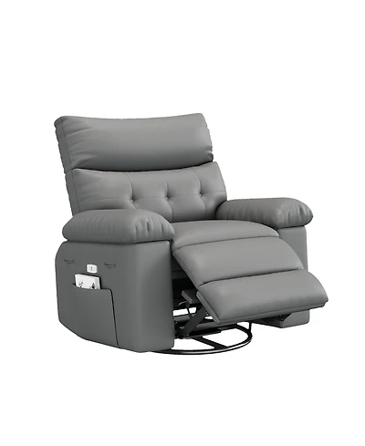 gaomon 360 Swivel Manual Recliner Chair, Pu Leather Single Sofa Seat with Side Pocket, 135 Degree Recline, for Living Room Bedroom