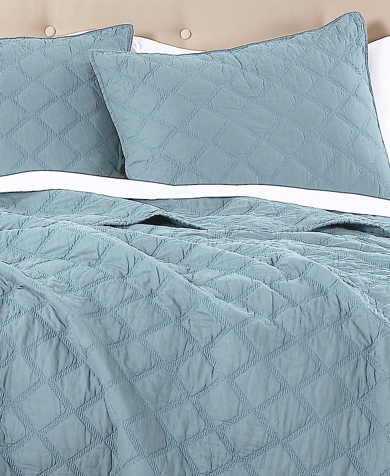 Anne Klein Diamond Cotton 3-Piece Quilt Set, Full/Queen