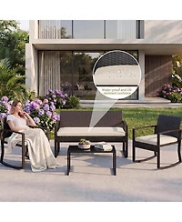gaomon 4 Piece Pe Rattan Patio Furniture Set Outdoor Rocking Chair Conversation Set with Coffee Table and Soft Cushions All-Weather Wicker