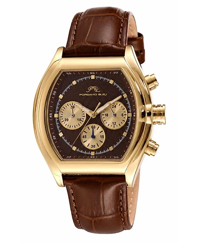 Porsamo Bleu Roman Chronograph Genuine Leather Gold Tone and Men's Watch 1293BROL