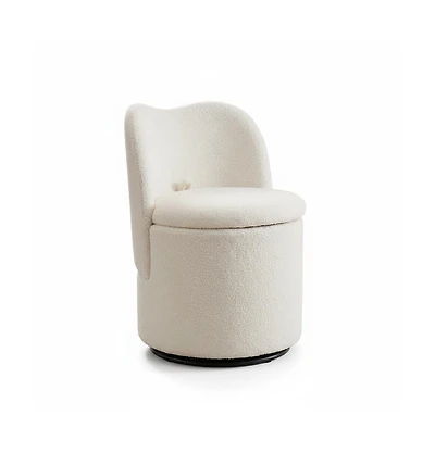 GarveeLife Swivel Barrel Vanity Chair with Hidden Storage - Upholstered Cuddly Sherpa Stool - Padded Seat and Backrest