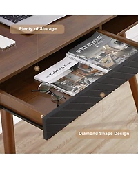 Gaomon Modern Writing Desk with Drawer and Open Shelf, Narrow Home Office Table for Bedroom, Walnut and Black, 42 5 x 19 7 x 29 5 In