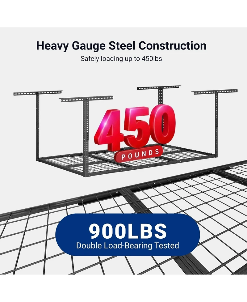 Fleximounts 3x6 Overhead Garage Storage Rack, Heavy-Duty Metal Ceiling Racks, Hammertone, Classic Series
