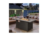 Mondawe 52 Inch Rattan Wicker Propane Fire Pit Table with Rain Cover and Lava Rock