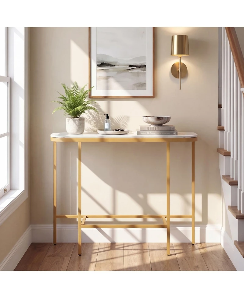 Slickblue Entryway Console Table with Faux Marble Top and Metal Frame