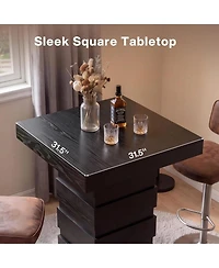 Tribesigns Square Bar Table, 37.4 Inch Hight Modern Bar Height Pub Table with Stacked Block Base, Black High Top Bistro Table