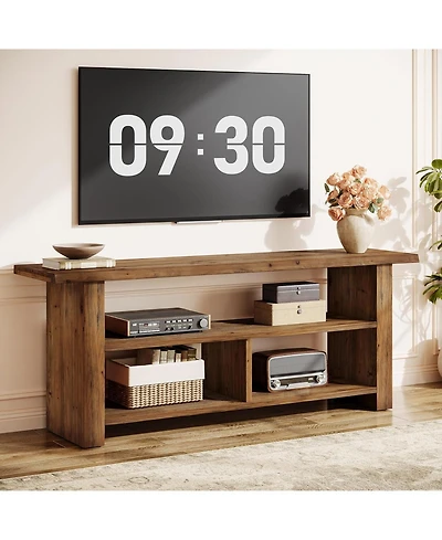 Tribesigns 63" Solid Wood Tv Stand for TVs up to 75 Inch, 3-Tier Farmhouse Wooden Entertainment Center, Low Media Console Television Stands