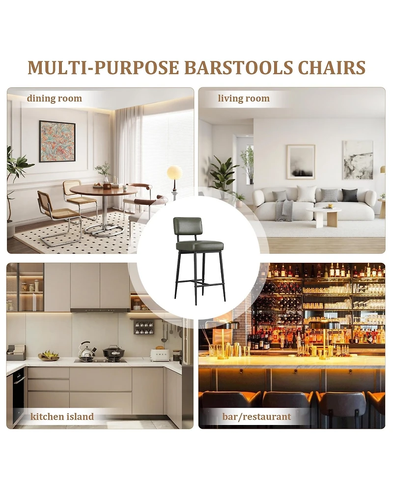 homfan Set of 4 Counter Height Bar Stools, 26 Inch Upholstered Seats with Backrests, Metal Legs, Suitable for Kitchen Island, Home Bar and Dining Room
