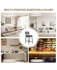 homfan Set of 4 Counter Height Bar Stools, 26 Inch Upholstered Seats with Backrests, Metal Legs, Suitable for Kitchen Island, Home Bar and Dining Room