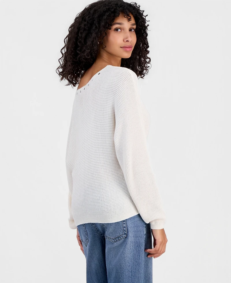 Rebellious One Juniors' Grommet Boat-Neck Sweater