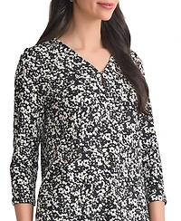 Jones New York Women's Printed Moss Crepe 3/4-Sleeve Top