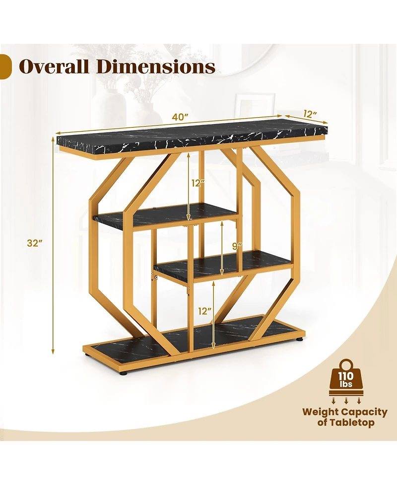 Slickblue Modern 4-Tier Console Table with Faux Marble Tabletop