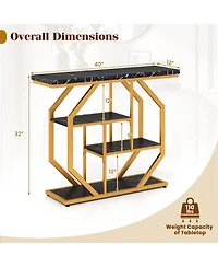 Slickblue Modern 4-Tier Console Table with Faux Marble Tabletop