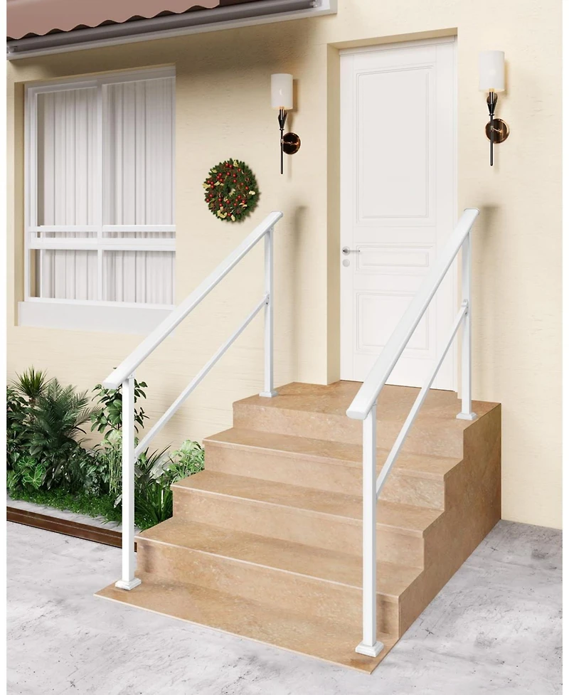gaomon 2-Pack Adjustable White Metal Hand Rails for Outdoor Steps 4-Step Stair Railing Kit Weatherproof and Comfortable Grip for Concrete