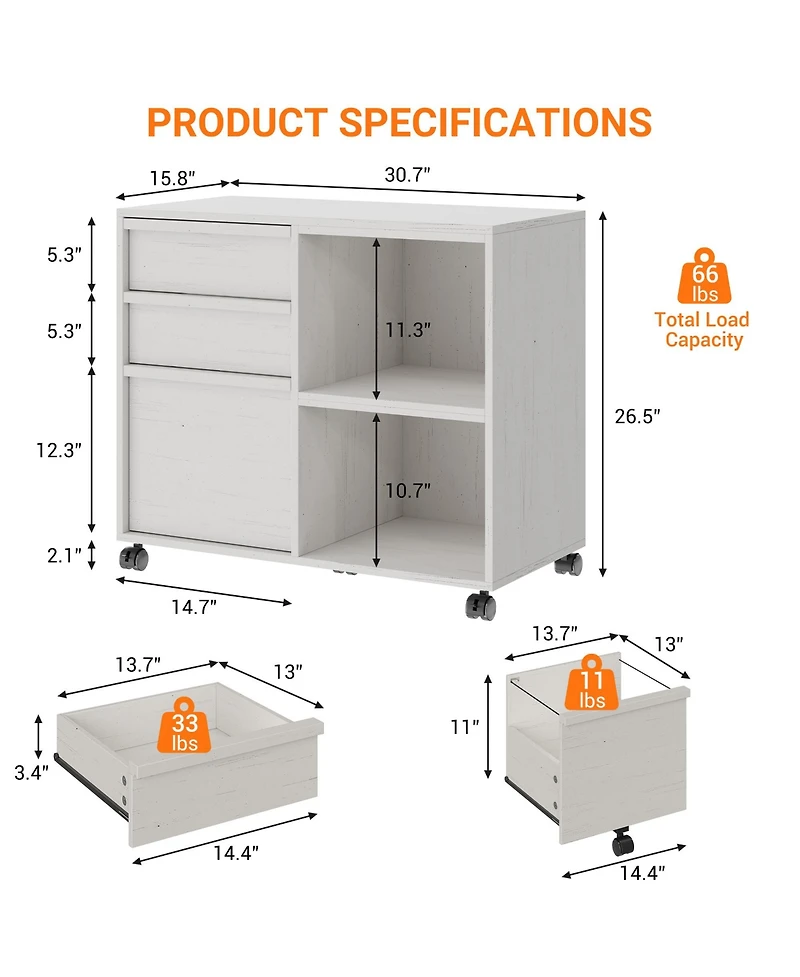 gaomon-Drawer File Cabinet with Open Shelves and Wheels for Letter and A4 Files