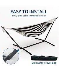 gaomon Double Hammock with Foldable Steel Stand and Carry Bag, Weight Capacity Indoor Outdoor Standing Hammock, Portable Cotton
