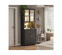 gaomon 72-Inch-Tall Kitchen Hutch Cabinet with Glass Doors, 41-Inch-Wide Freestanding Storage Cabinet with Charging Station and Led Lights