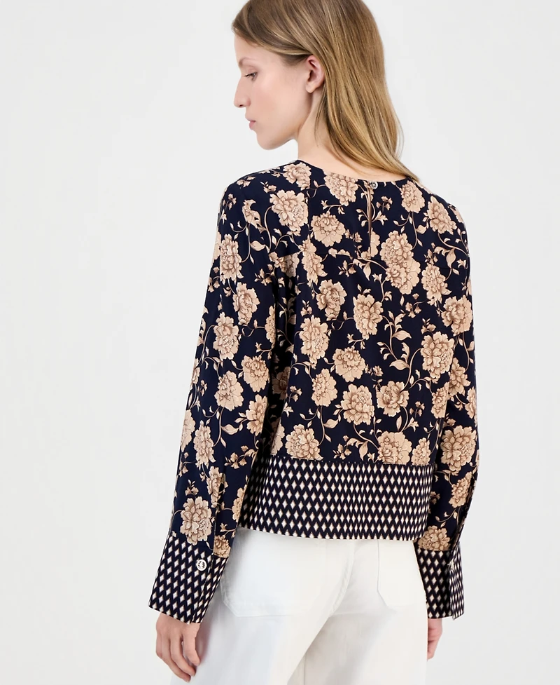 Nautica Women's Long-Sleeve Border-Print Blouse