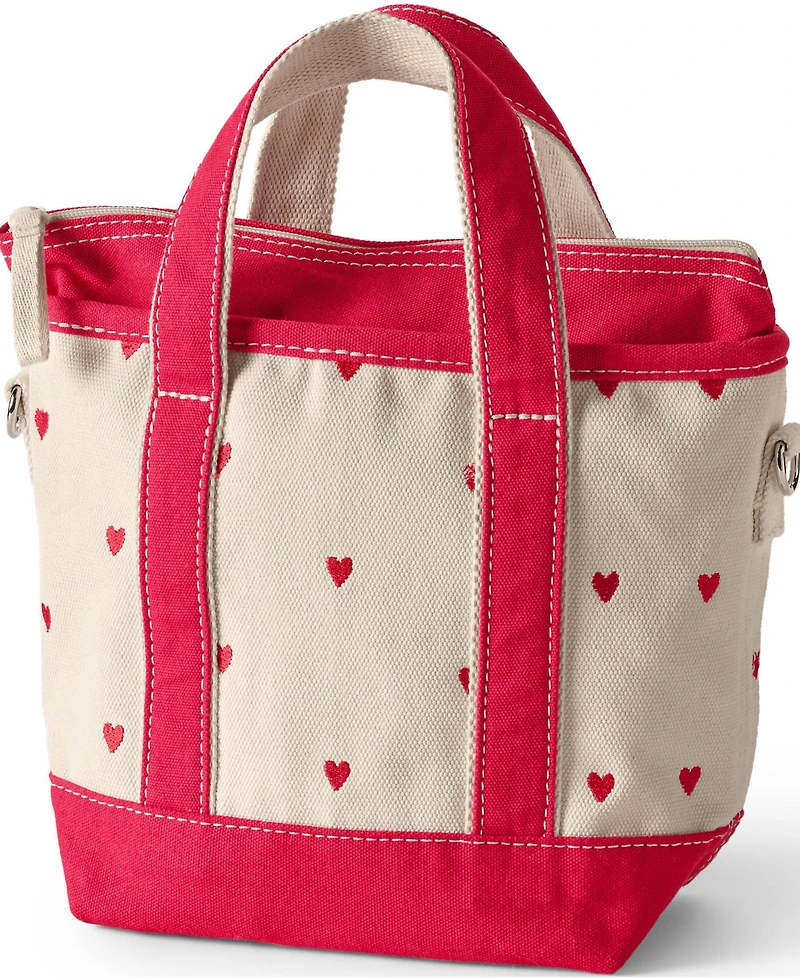 Lands' End Small Embroidered 3 Pocket Zip Top Canvas Tote Bag