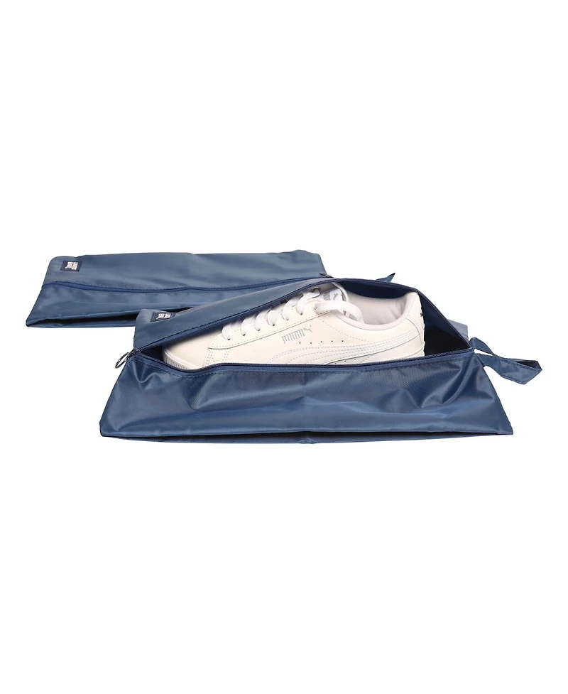 Lands' End Shoe Bags for Travel Set of 2, Polyester Canvas Shoe Travel Bag with Zipper Closure (Navy)