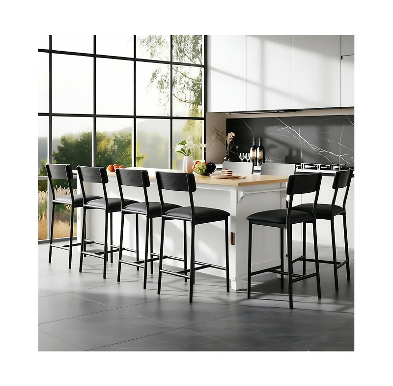 gaomon Set of 8 Bar Stools, 25.5" Counter Height Bar Chairs with Back, Pu Leather Seat, 300 lbs Capacity for Kitchen Island or Pub