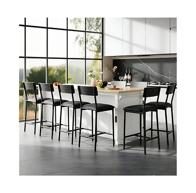 gaomon Set of 8 Bar Stools, 25.5" Counter Height Bar Chairs with Back, Pu Leather Seat, 300 lbs Capacity for Kitchen Island or Pub