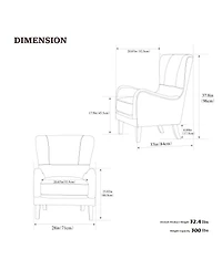 Streamdale Furniture 28"W Pu Leather High Back Wingback Accent Chair with Solid Wood Legs