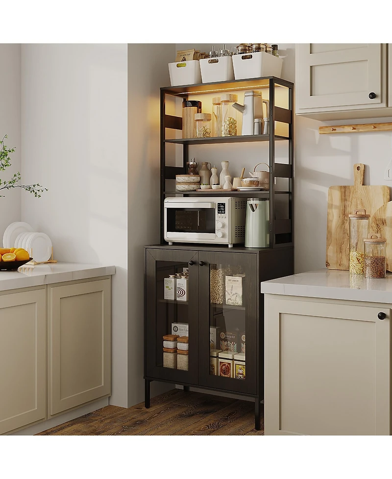 Gaomon 67" Home Bar Cabinet, Wine Storage with Built-in Power Outlets, Led Lighting for Living Room