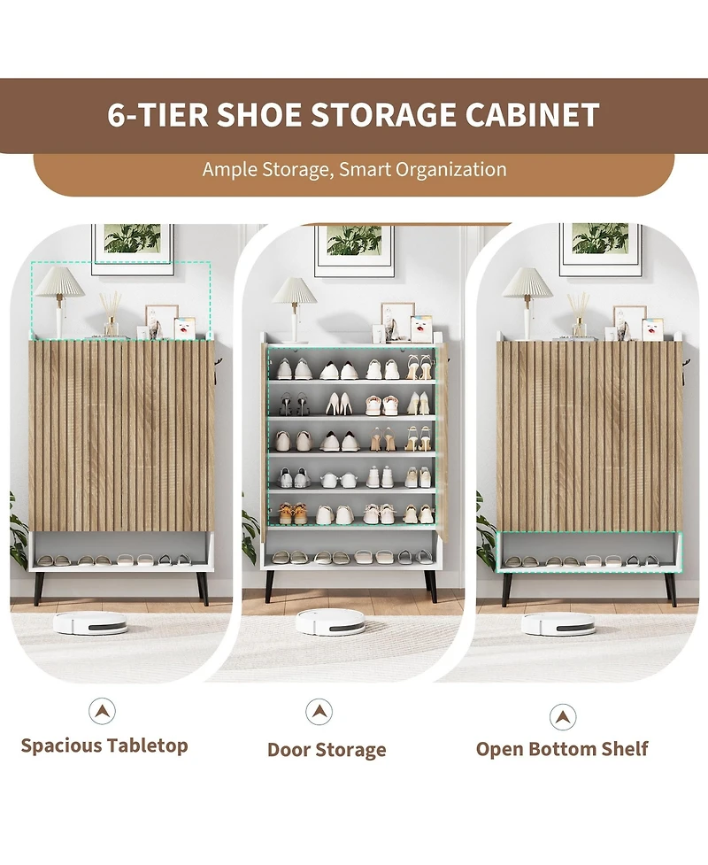 Gaomon Large Shoe Cabinet with Doors, 6 Tier Shoe Storage Organizer with Adjustable Shelves for Entryway Hallway Living Room, White