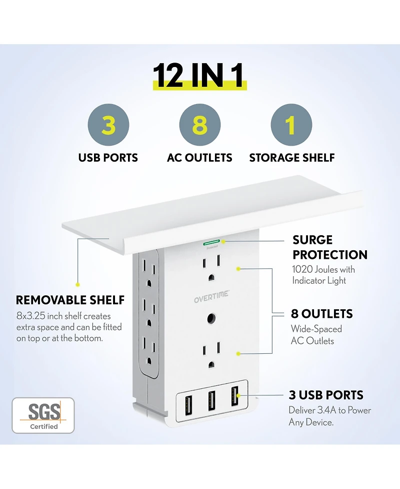 Overtime Outlet Shelf Charging Station 3 Usb Ports