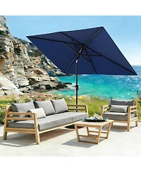 Xo Rectangular Patio Umbrella with Crank Lift, Outdoor Market Table Umbrella with Vented Canopy, 6-Rib Steel Frame Uv-Resistant Shade