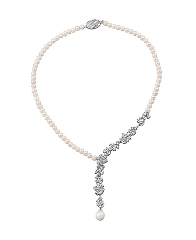 Arabella Cultured Freshwater Pearl (11x 9mm) and White Cubic Zirconia (13-3/8 ct. t.w.) Necklace in Sterling Silver