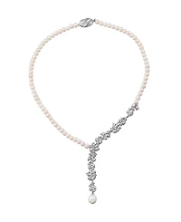 Arabella Cultured Freshwater Pearl (11x 9mm) and White Cubic Zirconia (13-3/8 ct. t.w.) Necklace in Sterling Silver