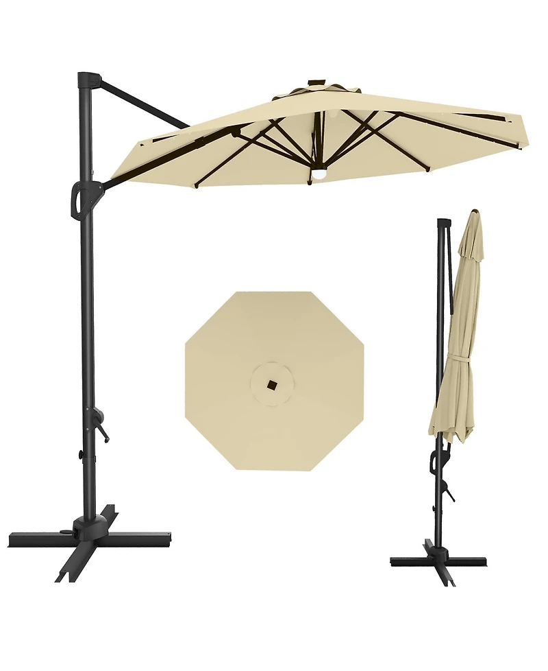 gaomon 10Feet Solar Led Cantilever Patio Umbrella, 360degree(s) Rotation, Uv Protection for Backyard, Deck