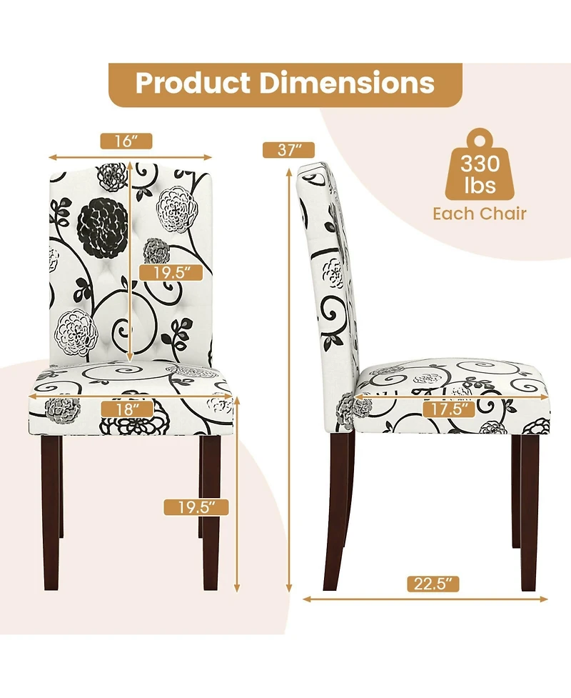 Costway Wooden Dining Chair with Rubber Wood Legs Padded Seat S Springs
