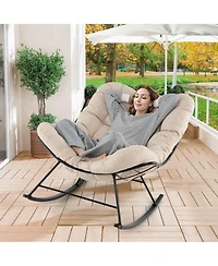 Costway Indoor Outdoor Rocking Chair, Oversized Egg Papasan Chair with Padded Cushion