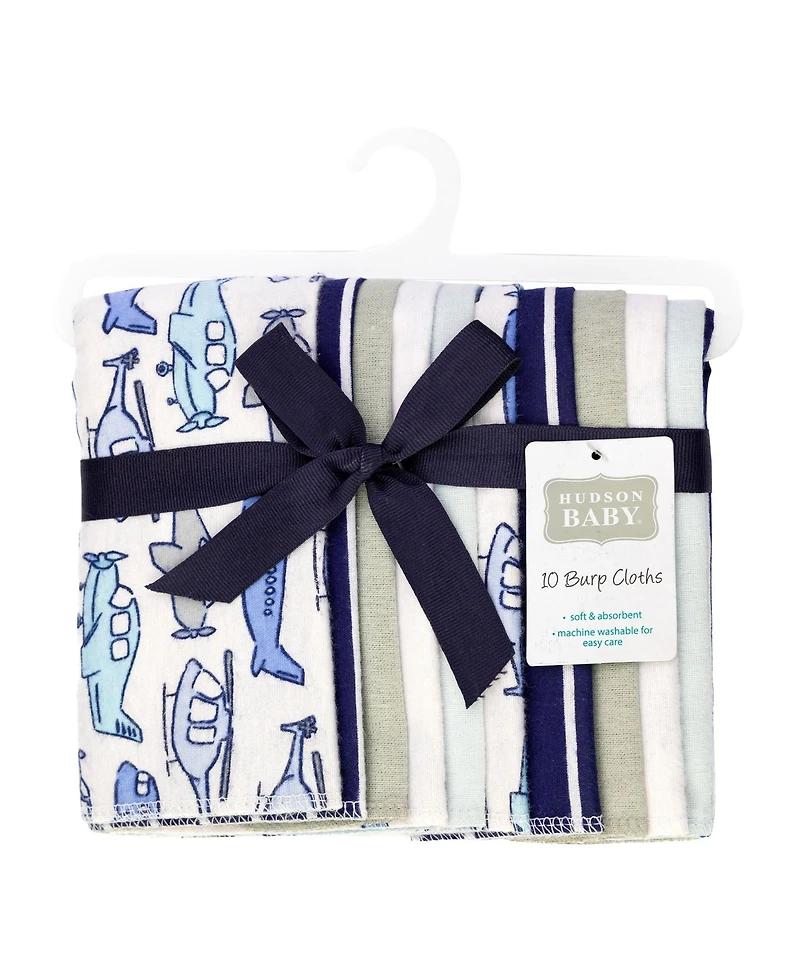 Hudson Baby Boy Cotton Poly Flannel Burp Cloths, Born To Fly