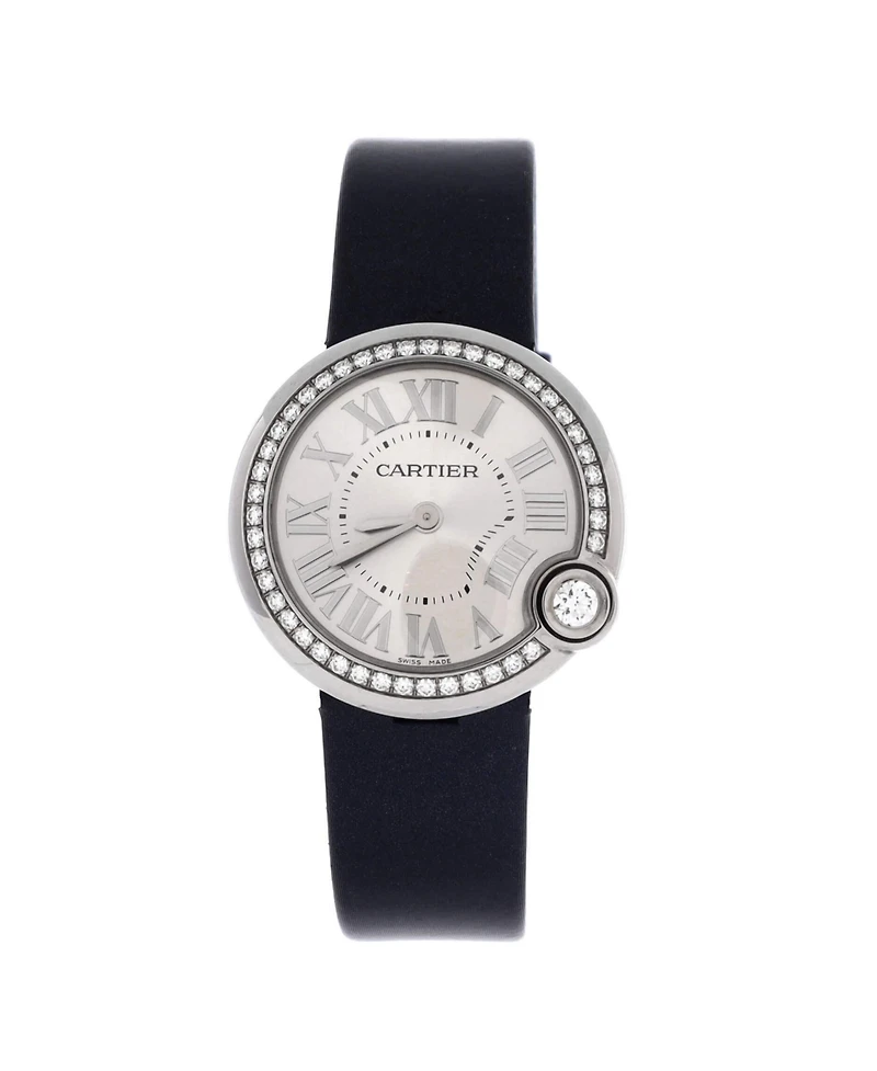 Pre-Owned Cartier Ballon Blanc de Cartier Quartz Watch in Stainless Steel and Satin with Diamond Bezel 30mm