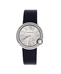 Pre-Owned Cartier Ballon Blanc de Cartier Quartz Watch in Stainless Steel and Satin with Diamond Bezel 30mm