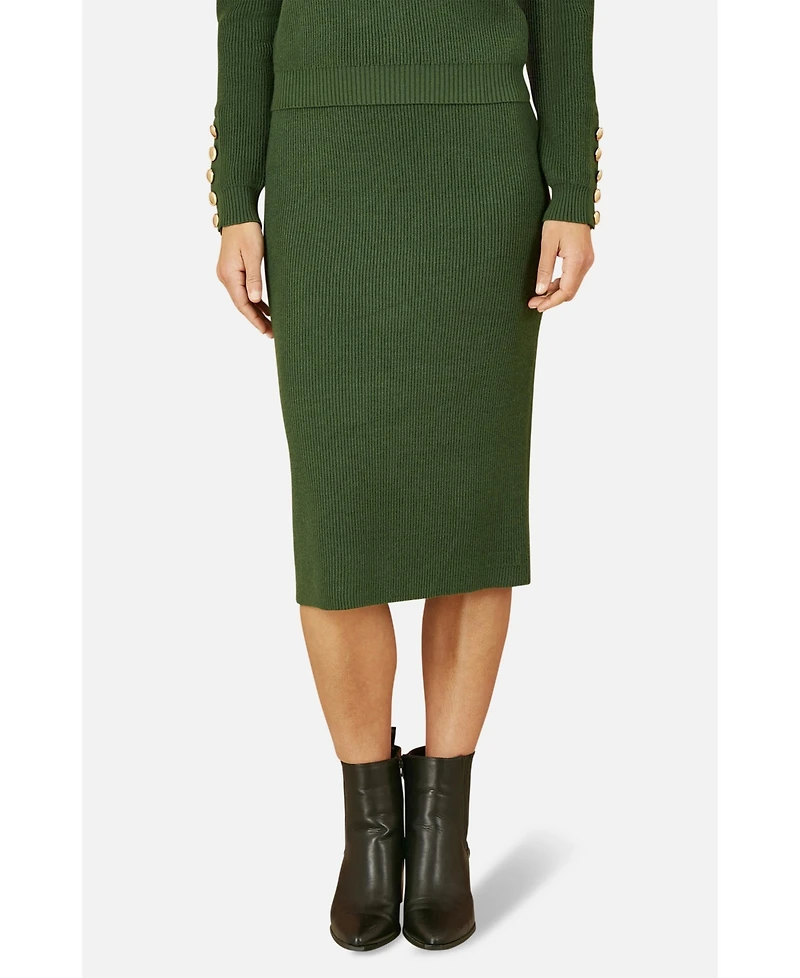 Yumi Women's Rib Knitted Midi Column Skirt