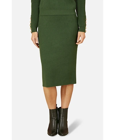 Yumi Women's Rib Knitted Midi Column Skirt