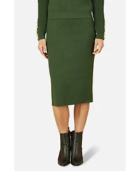 Yumi Women's Rib Knitted Midi Column Skirt
