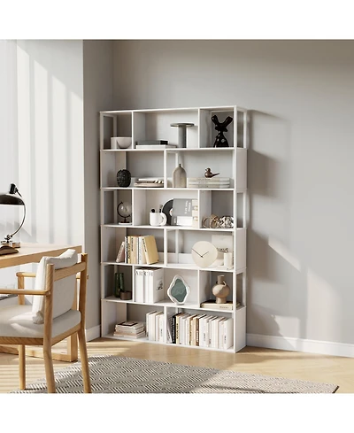 gaomon Modern 6-Tier Geometric Standing Bookshelf, Bookcase for Living Room Storage
