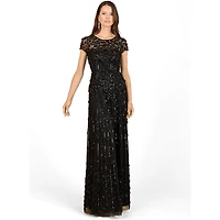 Lara Women's 3D Floral Embellished Cap Sleeve Gown